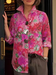 Women's Vintage-print Lapel Shirt — Long Sleeve Casual Loose Fit