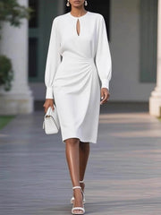 Women's Solid-color Round-neck Long-sleeve Casual Slim-fit Dress