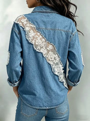Stylish Casual Spliced lace Denim Shirt