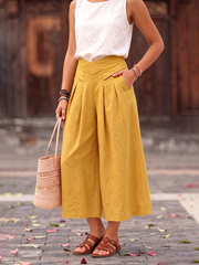 Cozy Cotton-linen Wide-leg Cropped Culottes
