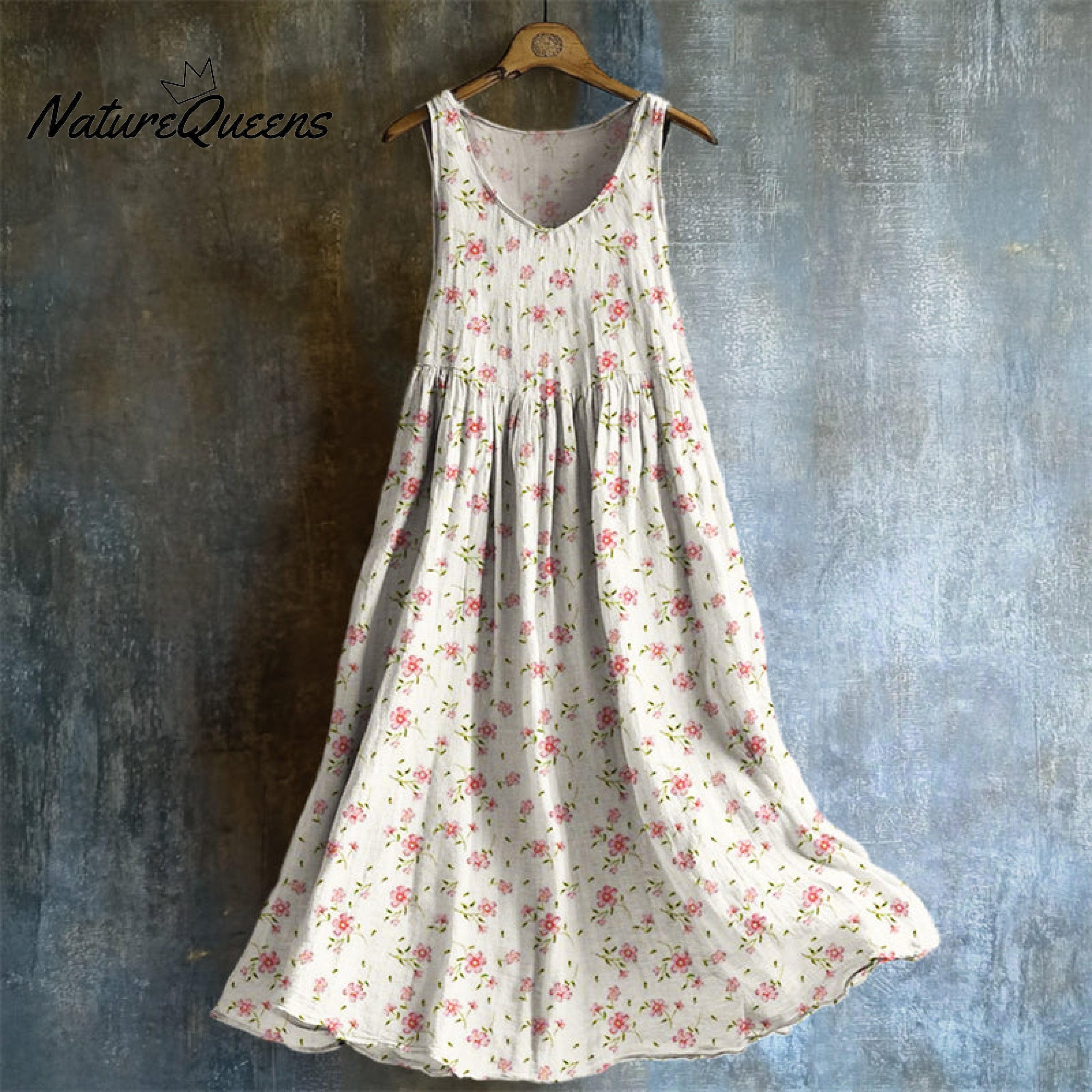 Vintage Cottagecore Floral Flowy Linen Tank Dress