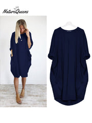 Women's Solid Color Loose Elegant Casual Long-sleeved Pocket Dress