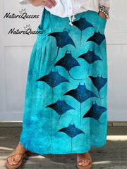Women's Vintage Manta Rays Art Print Casual Cotton Shirt