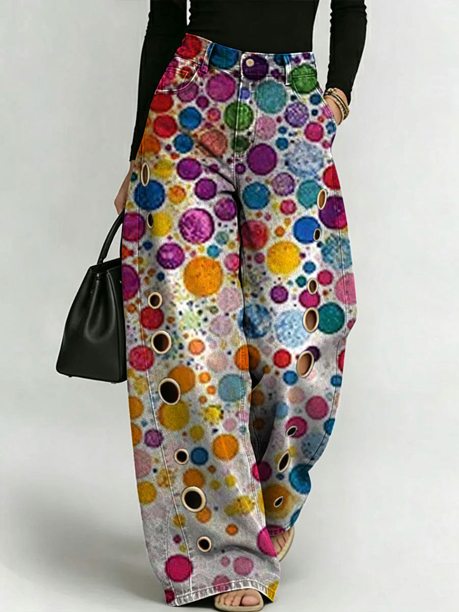 Women's Retro Pattern Printed Stylish Cutout Casual Denim Jeans