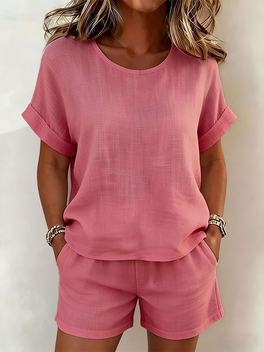 Casual Travel Crew-neck Two-piece Set