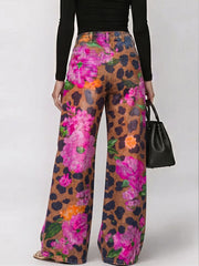 Women's Retro Abstract Print High-waisted Wide-leg Jeans