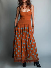 Bohemian Polka-dot Halter Linen And Cotton Dress