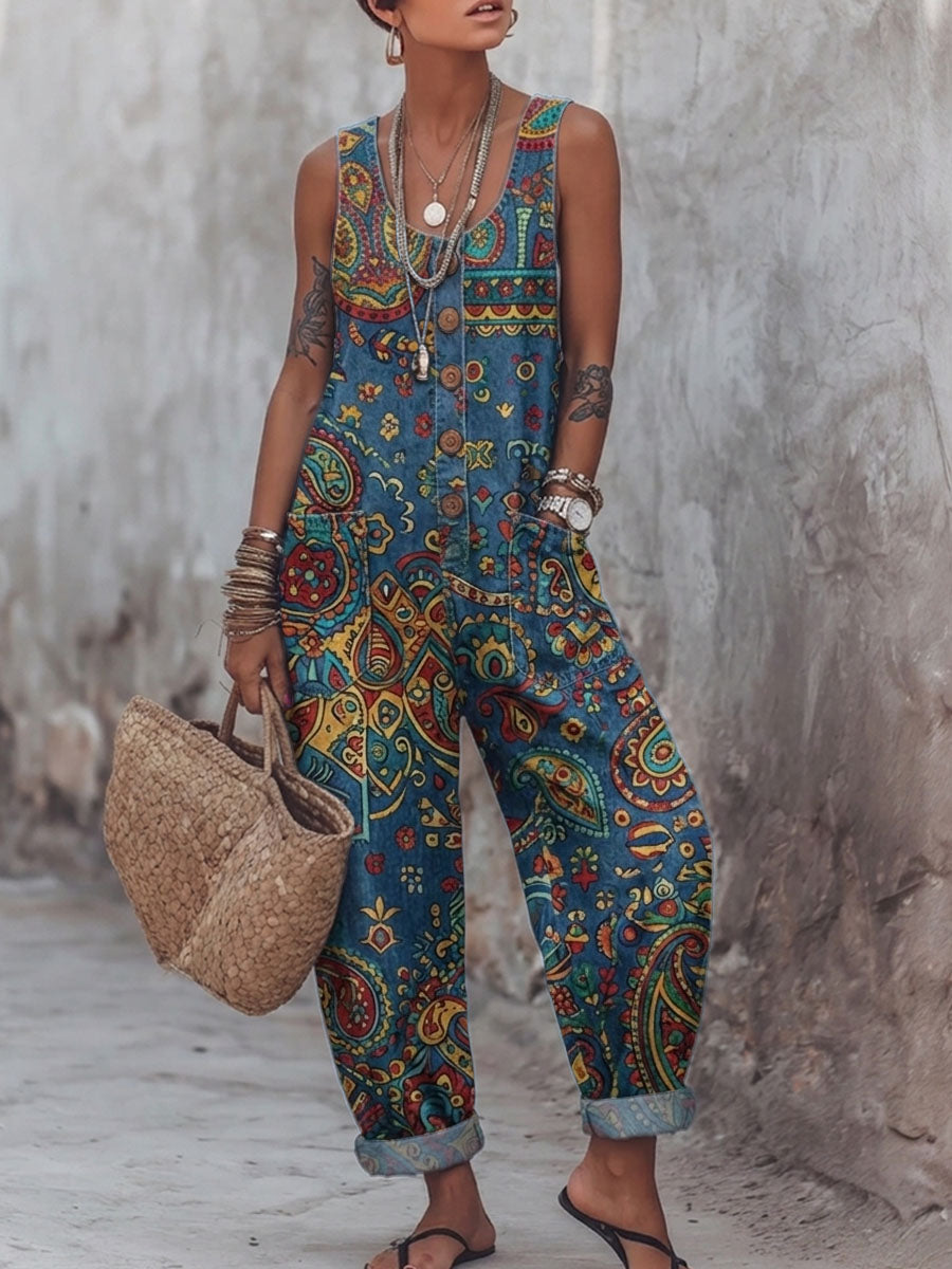 Women's Hippie Patterns Print Casual Jumpsuit